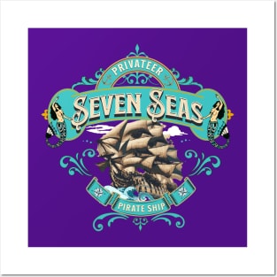 Seven Seas Man of War Pirate Ship Posters and Art